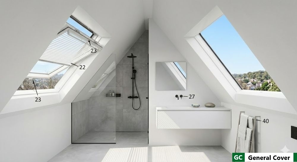 Finestra Velux GGL su mansarda con luce naturale e vista cielo