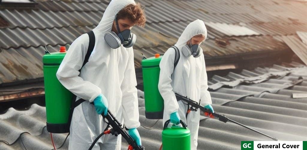 Operatori certificati con DPI durante bonifica amianto Como: tuta Tyvek e maschera P3